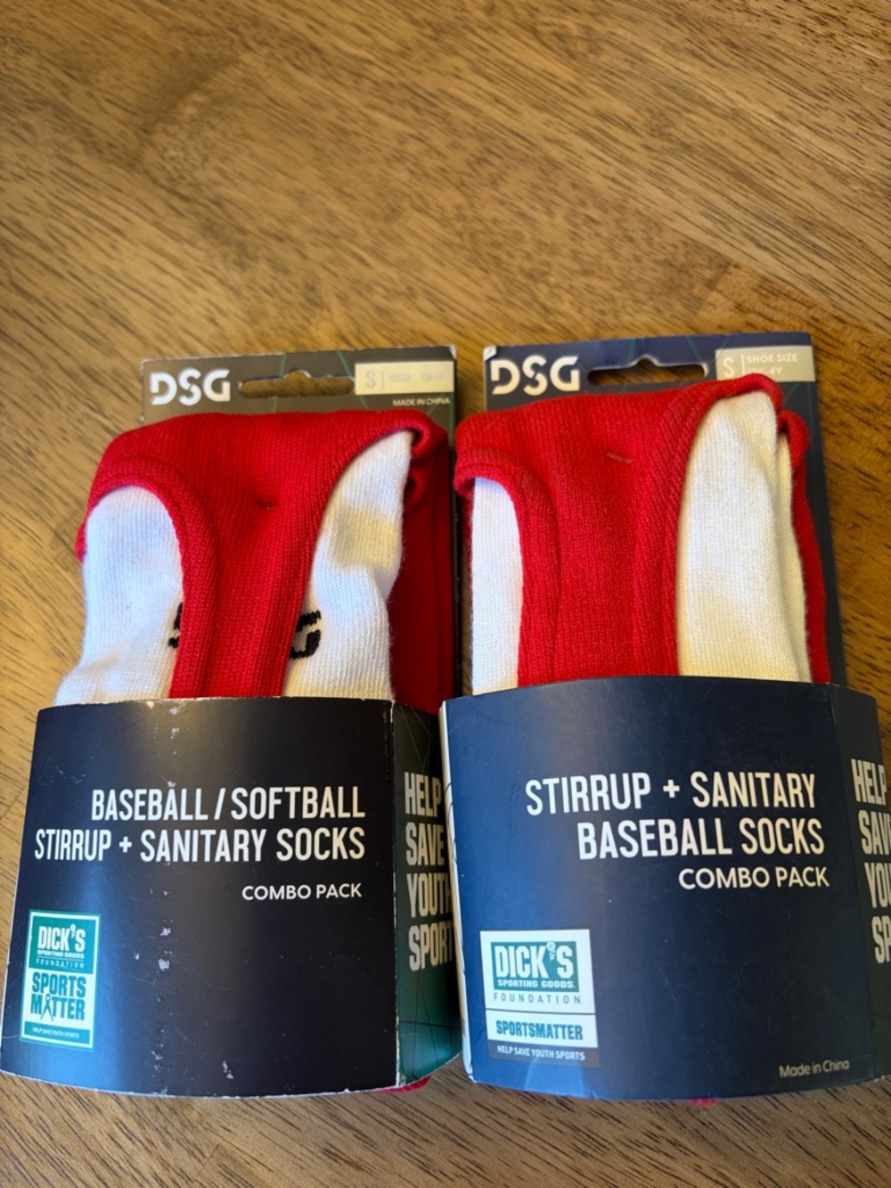 DSG Red and White Stirrup + Sanitary Baseball Socks Combo Pack Youth 13K-4Y (2)